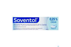 Sie sehen eine Packung Soventol Hydrocortisonacetat Creme 0,25% 20g, Produktbild: 01 Soventol Hydrocortisonacetat Creme 0,25% 20g, A-Nr.: 5518701 - 01