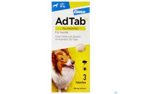 Sie sehen eine Packung Adtab F Hunde Kautabl 900mg (22-45kg) 3st, Produktbild: 01 Adtab F Hunde Kautabl 900mg (22-45kg) 3st, A-Nr.: 5530636 - 01