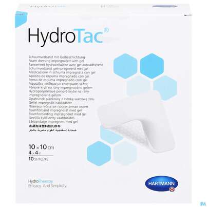 Sie sehen eine Packung Schaumverband Hydrotac 10x 10cm 10st, Produktbild: 01 Schaumverband Hydrotac 10x 10cm 10st, A-Nr.: 4034467 - 01