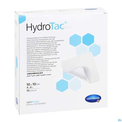 Sie sehen eine Packung Schaumverband Hydrotac 10x 10cm 10st, Produktbild: 03 Schaumverband Hydrotac 10x 10cm 10st, A-Nr.: 4034467 - 03