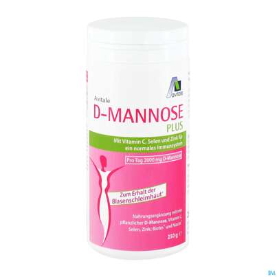 Sie sehen eine Packung D-mannose Pulver 2000mg Plus Dose 250g, Produktbild: 03 D-mannose Pulver 2000mg Plus Dose 250g, A-Nr.: 5296005 - 03