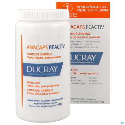 Sie sehen eine Packung Ducray Anacaps F.d.haar Haarausfall Kapseln Reaktiv23 90st, Produktbild: 09 Ducray Anacaps F.d.haar Haarausfall Kapseln Reaktiv23 90st, A-Nr.: 5744975 - 09