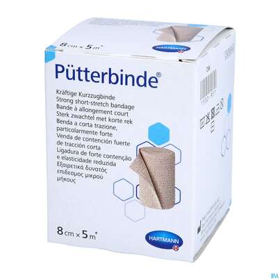 Sie sehen eine Packung Elastische Binden Puetterbinde Hautf 5mx 8cm 1st, Produktbild: 04 Elastische Binden Puetterbinde Hautf 5mx 8cm 1st, A-Nr.: 1457552 - 04