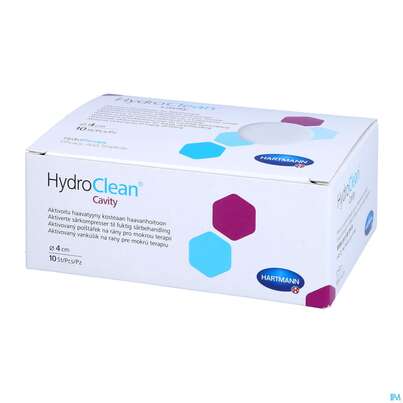 Sie sehen eine Packung Hydroclean Wundkissen Cavity Rund 4cm 10st, Produktbild: 03 Hydroclean Wundkissen Cavity Rund 4cm 10st, A-Nr.: 5310745 - 03