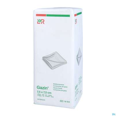 Sie sehen eine Packung Mullkompressen Gazin Baumw.17faedig Unsteril 12fach 7,5x 7,5cm 100st, Produktbild: 02 Mullkompressen Gazin Baumw.17faedig Unsteril 12fach 7,5x 7,5cm 100st, A-Nr.: 2386966 - 02