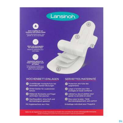Sie sehen eine Packung Lansinoh Wochenbetteinlagen 0-2 Wochen L 10st, Produktbild: 01 Lansinoh Wochenbetteinlagen 0-2 Wochen L 10st, A-Nr.: 5758664 - 01
