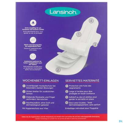 Sie sehen eine Packung Lansinoh Wochenbetteinlagen 0-2 Wochen L 10st, Produktbild: 02 Lansinoh Wochenbetteinlagen 0-2 Wochen L 10st, A-Nr.: 5758664 - 02