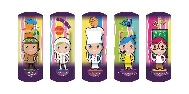 Sie sehen eine Packung Nexcare™ Kinderpflaster Happy Kids Professions, assortiert, 20/Packung, Produktbild: 02 Nexcare™ Kinderpflaster Happy Kids Professions, assortiert, 20/Packung, A-Nr.: 4828836 - 02