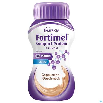 Sie sehen eine Packung Fortimel/compact/protein 125ml Vitalflasche Cappuccino 24st, Produktbild: 02 Fortimel/compact/protein 125ml Vitalflasche Cappuccino 24st, A-Nr.: 3948691 - 02