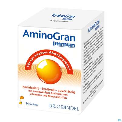Sie sehen eine Packung Amino Granulat Immun Briefchen Dr.grandel Nr 2199 14st, Produktbild: 01 Amino Granulat Immun Briefchen Dr.grandel Nr 2199 14st, A-Nr.: 3403922 - 01