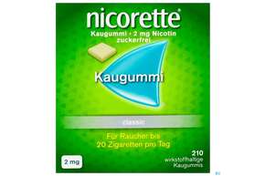 Sie sehen eine Packung Nicorette/classic Kaugummi Z Raucherentw 2mg 210st, Produktbild: 01 Nicorette/classic Kaugummi Z Raucherentw 2mg 210st, A-Nr.: 3505516 - 01