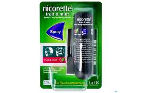 Sie sehen eine Packung Nicorette Spray 1mg/spruehstoss Z.anw.i.d.mundhoehle lösung Fruit & Mint Nfc 1st, Produktbild: 01 Nicorette Spray 1mg/spruehstoss Z.anw.i.d.mundhoehle lösung Fruit & Mint Nfc 1st, A-Nr.: 5510266 - 01