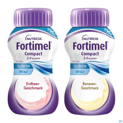 Sie sehen eine Packung Fortimel/compact/2.4 125ml Vitalflasche Fruchtig Sortiert 24st, Produktbild: 01 Fortimel/compact/2.4 125ml Vitalflasche Fruchtig Sortiert 24st, A-Nr.: 4294033 - 01