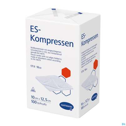 Sie sehen eine Packung Mullkompressen-es Hartmann/unsteril 16fach 17faedig 10x 12,5cm 100st, Produktbild: 01 Mullkompressen-es Hartmann/unsteril 16fach 17faedig 10x 12,5cm 100st, A-Nr.: 1152999 - 01