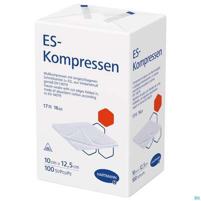 Sie sehen eine Packung Mullkompressen-es Hartmann/unsteril 16fach 17faedig 10x 12,5cm 100st, Produktbild: 02 Mullkompressen-es Hartmann/unsteril 16fach 17faedig 10x 12,5cm 100st, A-Nr.: 1152999 - 02