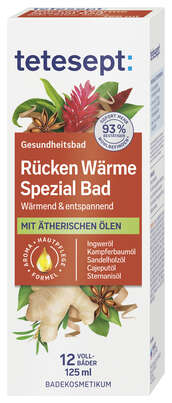 Sie sehen eine Packung TETESEPT Rücken Wärme Spezial Bad 125ML, Produktbild: 03 TETESEPT Rücken Wärme Spezial Bad 125ML, A-Nr.: 6003442 - 03