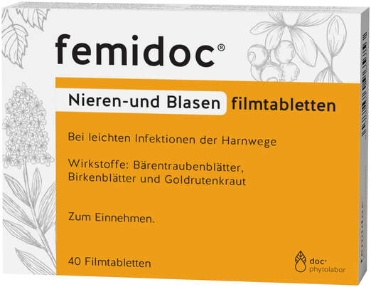Sie sehen eine Packung femidoc® NIEREN- UND BLASEN FILMTABLETTEN, Produktbild: 01 femidoc® NIEREN- UND BLASEN FILMTABLETTEN, A-Nr.: 4965757 - 01