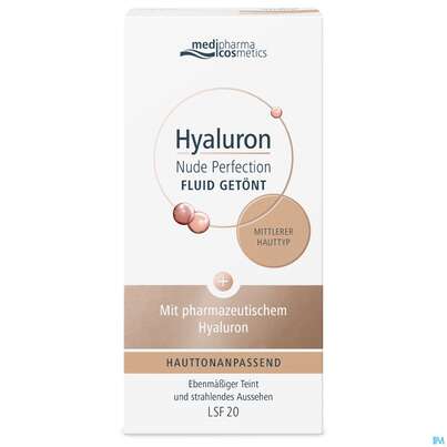 Sie sehen eine Packung Hyaluron Nude Perfection Getoentes Fluid Mittlerer Typ Lsf 20 50ml, Produktbild: 02 Hyaluron Nude Perfection Getoentes Fluid Mittlerer Typ Lsf 20 50ml, A-Nr.: 4914719 - 02