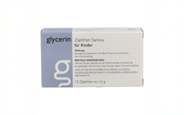 Sie sehen eine Packung Glycerin Zäpfchen Sanova MP für Kinder, Produktbild: 02 Glycerin Zäpfchen Sanova MP für Kinder, A-Nr.: 5947307 - 02