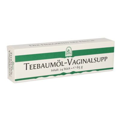Sie sehen eine Packung TEEBAUMÖL VAGINALSUPPOSITORIEN ST. SEVERIN 24 ST, Produktbild: 01 TEEBAUMÖL VAGINALSUPPOSITORIEN ST. SEVERIN 24 ST, A-Nr.: 2032487 - 01