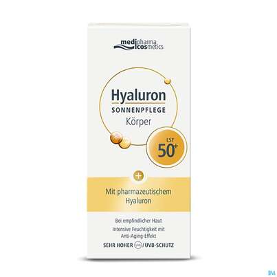 Sie sehen eine Packung Sonnenprodukte Hyaluron Sonnenpflege Koerper Lsf50+ 150ml, Produktbild: 03 Sonnenprodukte Hyaluron Sonnenpflege Koerper Lsf50+ 150ml, A-Nr.: 4624312 - 03