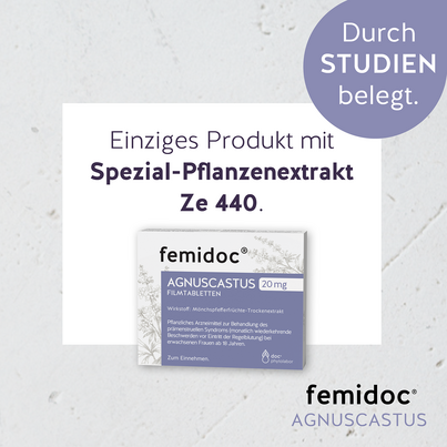 Sie sehen eine Packung femidoc® AGNUSCASTUS 20 MG - FILMTABLETTEN, Produktbild: 04 femidoc® AGNUSCASTUS 20 MG - FILMTABLETTEN, A-Nr.: 4984499 - 04