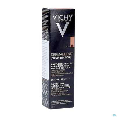Sie sehen eine Packung Vichy Dermablend 3d Coverflow 45 Gold 30ml, Produktbild: 02 Vichy Dermablend 3d Coverflow 45 Gold 30ml, A-Nr.: 4436013 - 02