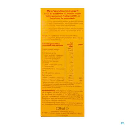 Sie sehen eine Packung Weleda Mein Sanddorn Immunsaft 200ml, Produktbild: 04 Weleda Mein Sanddorn Immunsaft 200ml, A-Nr.: 5829105 - 04