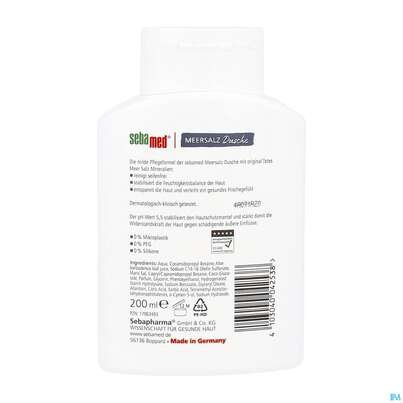 Sie sehen eine Packung Sebamed/sebapharma Meersalz Dusche 200ml, Produktbild: 01 Sebamed/sebapharma Meersalz Dusche 200ml, A-Nr.: 5771498 - 01
