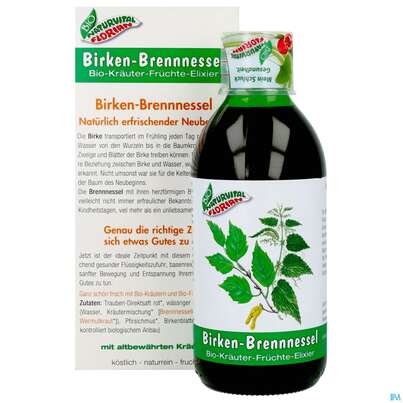 Sie sehen eine Packung Birken Brennessel Elixier Kraeuterfit Alkoholfrei Bio Kraeuter Fruechte 330ml, Produktbild: 10 Birken Brennessel Elixier Kraeuterfit Alkoholfrei Bio Kraeuter Fruechte 330ml, A-Nr.: 3961728 - 10