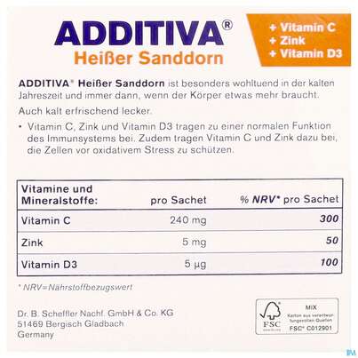 Sie sehen eine Packung Additiva Pulver Heisser Sanddorn Granatapfel 10st, Produktbild: 05 Additiva Pulver Heisser Sanddorn Granatapfel 10st, A-Nr.: 5810146 - 05