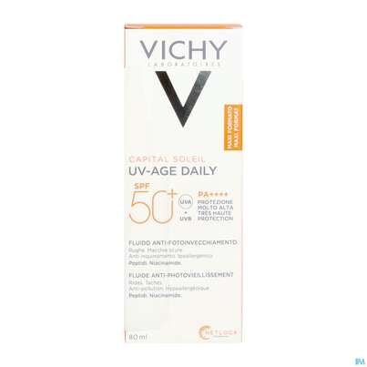 Sie sehen eine Packung Sonnenprodukte Vichy/capital Soleil Uv-age Daily Lsf 50+ 80ml, Produktbild: 04 Sonnenprodukte Vichy/capital Soleil Uv-age Daily Lsf 50+ 80ml, A-Nr.: 5893356 - 04