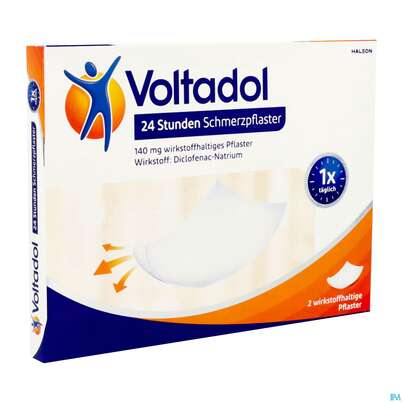 Sie sehen eine Packung Voltadol 24h Schmerzpflaster Wirkstoffhaltig 140mg 2st, Produktbild: 02 Voltadol 24h Schmerzpflaster Wirkstoffhaltig 140mg 2st, A-Nr.: 5534953 - 02