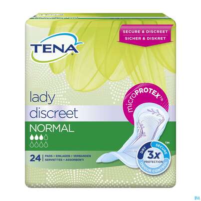 Sie sehen eine Packung Inkontinenz Tena Discreet Einlage Normal 760486 24st, Produktbild: 02 Inkontinenz Tena Discreet Einlage Normal 760486 24st, A-Nr.: 4596314 - 02