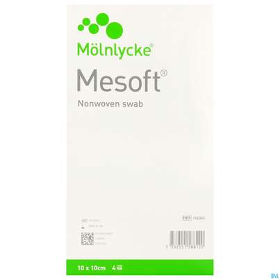 Sie sehen eine Packung Vlieskompressen Mesoft/set Steril 10x 10cm 150st (30x5), Produktbild: 06 Vlieskompressen Mesoft/set Steril 10x 10cm 150st (30x5), A-Nr.: 1652331 - 06