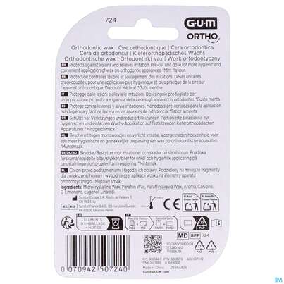 Sie sehen eine Packung Zahnpflege Gum Orthodontisches Wachs Minzgeschmack Nr 724 1st, Produktbild: 05 Zahnpflege Gum Orthodontisches Wachs Minzgeschmack Nr 724 1st, A-Nr.: 5632101 - 05