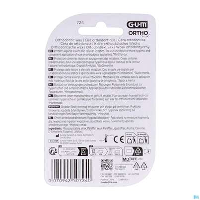 Sie sehen eine Packung Zahnpflege Gum Orthodontisches Wachs Minzgeschmack Nr 724 1st, Produktbild: 06 Zahnpflege Gum Orthodontisches Wachs Minzgeschmack Nr 724 1st, A-Nr.: 5632101 - 06