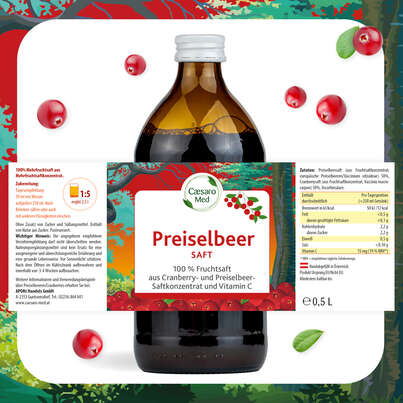 Sie sehen eine Packung PREISELBEER SAFT CAESARO 500 ML, Produktbild: 04 PREISELBEER SAFT CAESARO 500 ML, A-Nr.: 4621851 - 04
