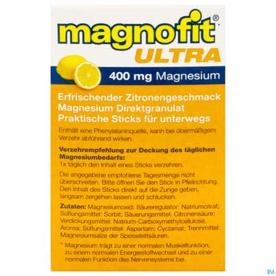 Sie sehen eine Packung Magnofit Ultra 400mg Stick 30st, Produktbild: 04 Magnofit Ultra 400mg Stick 30st, A-Nr.: 5833472 - 04