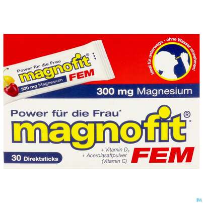 Sie sehen eine Packung Magnofit Fem 300mg Stick 30st, Produktbild: 09 Magnofit Fem 300mg Stick 30st, A-Nr.: 5833503 - 09