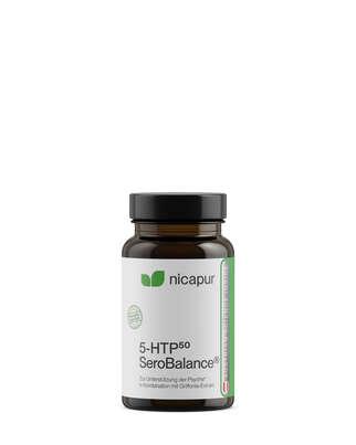 Sie sehen eine Packung nicapur 5-HTP50 SeroBalance®, Produktbild: 01 nicapur 5-HTP50 SeroBalance®, A-Nr.: 6011430 - 01