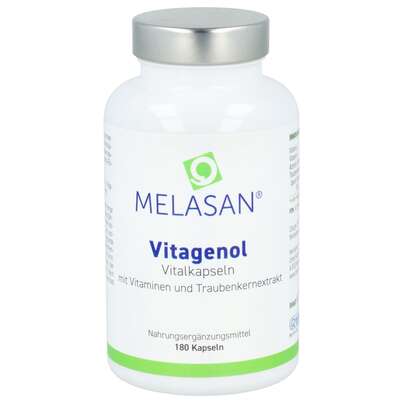 Sie sehen eine Packung Opc Traubenkern Kapseln Melasan Vitagenol Extrakt 180st, Produktbild: 02 Opc Traubenkern Kapseln Melasan Vitagenol Extrakt 180st, A-Nr.: 2690368 - 02