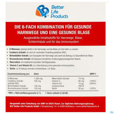 Sie sehen eine Packung D-mannose Sticks/1500mg +cranberry +vit C+birkenblaett150mg +brunnenkresse 150mg 30st, Produktbild: 04 D-mannose Sticks/1500mg +cranberry +vit C+birkenblaett150mg +brunnenkresse 150mg 30st, A-Nr.: 5904829 - 04