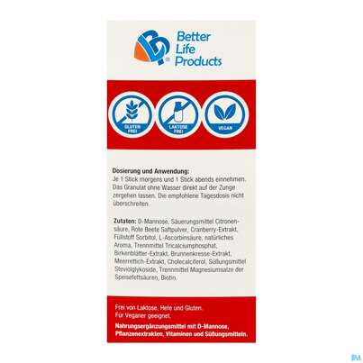 Sie sehen eine Packung D-mannose Sticks/1500mg +cranberry +vit C+birkenblaett150mg +brunnenkresse 150mg 30st, Produktbild: 10 D-mannose Sticks/1500mg +cranberry +vit C+birkenblaett150mg +brunnenkresse 150mg 30st, A-Nr.: 5904829 - 10