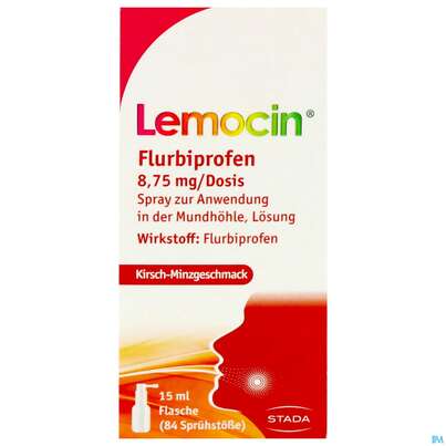 Lemocin Flurbiprofen Spray Z.anw.i.d.mundhoehle Lösung 8,75mg/dosis Kirsche/minze 15ml, A-Nr.: 5531021 - 01