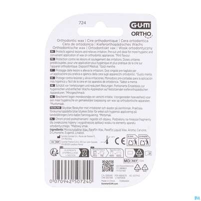 Sie sehen eine Packung Zahnpflege Gum Orthodontisches Wachs Minzgeschmack Nr 724 1st, Produktbild: 07 Zahnpflege Gum Orthodontisches Wachs Minzgeschmack Nr 724 1st, A-Nr.: 5632101 - 07