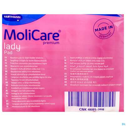Sie sehen eine Packung Inkontinenz Molicare Premium/lady Pad Tropfen 1,5 P12 12st, Produktbild: 04 Inkontinenz Molicare Premium/lady Pad Tropfen 1,5 P12 12st, A-Nr.: 5933989 - 04