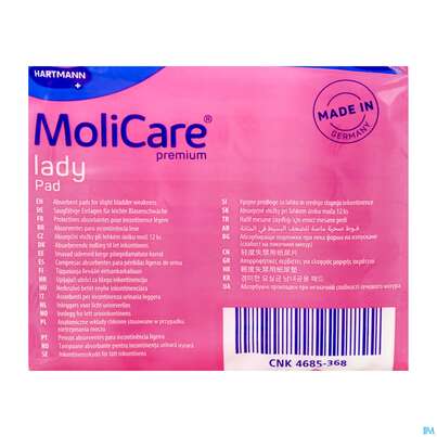 Sie sehen eine Packung Inkontinenz Molicare Premium/lady Pad Tropfen 1,5 P12 12st, Produktbild: 05 Inkontinenz Molicare Premium/lady Pad Tropfen 1,5 P12 12st, A-Nr.: 5933989 - 05