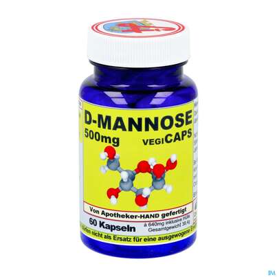 Sie sehen eine Packung D-mannose Kapseln 500mg Vegi 60st, Produktbild: 01 D-mannose Kapseln 500mg Vegi 60st, A-Nr.: 4607609 - 01