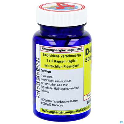 Sie sehen eine Packung D-mannose Kapseln 500mg Vegi 60st, Produktbild: 05 D-mannose Kapseln 500mg Vegi 60st, A-Nr.: 4607609 - 05